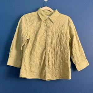 Y2K Charter Club Embroidered Blouse Women's Size 12 Petite 100% Cotton‎ Green